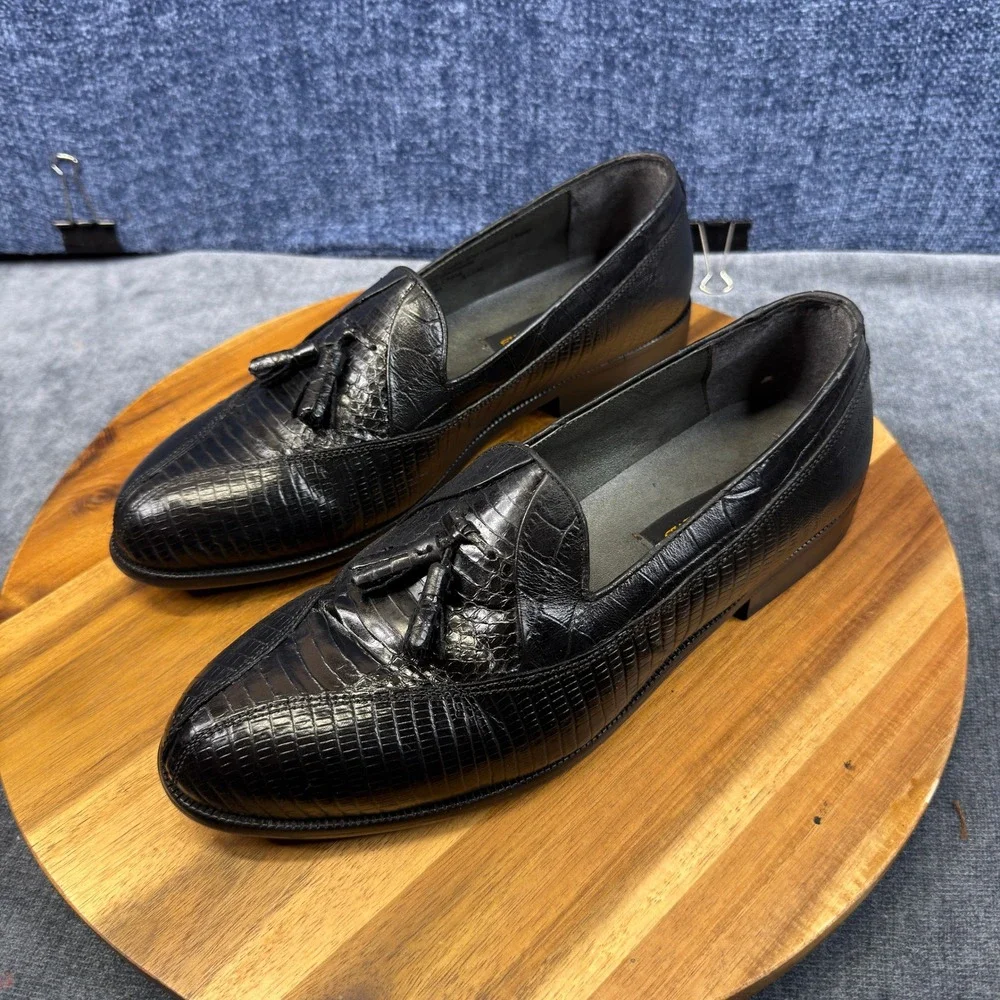 Stacy Adams Tassel Loafers Mens 8.5 M Black Genuine Snake Skin Exotic Slip On